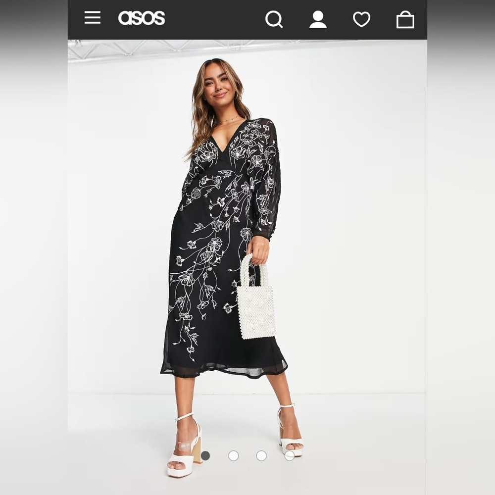 ASOS Curve floral embroidered batwing midi dress in black, 12